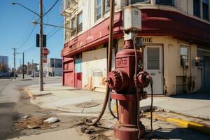 corner of the building where the hose reel hydrant is located professional advertising photography AI Generated photo