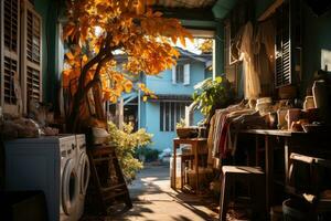 corner of the house where the dirty laundry is located professional advertising photography AI Generated photo