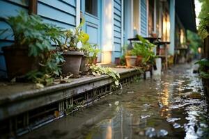 corner of the house where the puddle of water located professional advertising photography AI Generated photo