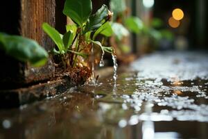 corner of the house where the puddle of water located professional advertising photography AI Generated photo