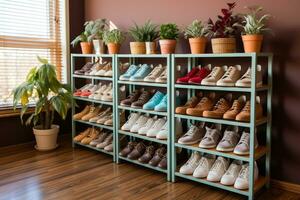 corner of the house where the shoe rack is located professional advertising photography AI Generated photo