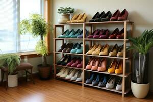 corner of the house where the shoe rack is located professional advertising photography AI Generated photo