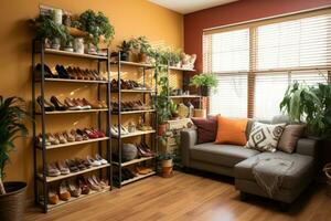 corner of the house where the shoe rack is located professional advertising photography AI Generated photo