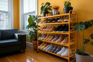 corner of the house where the shoe rack is located professional advertising photography AI Generated photo