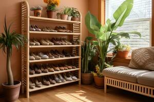 corner of the house where the shoe rack is located professional advertising photography AI Generated photo