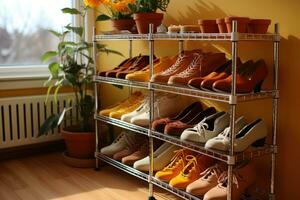 corner of the house where the shoe rack is located professional advertising photography AI Generated photo