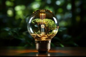 light bulbs and plant seeds symbolize a green energy ecosystem professional advertising photography AI Generated photo