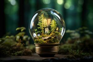 light bulbs and plant seeds symbolize a green energy ecosystem professional advertising photography AI Generated photo