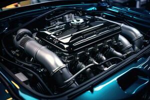 inside modern car hood engine professional advertising photography AI Generated photo