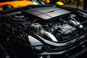 inside modern car hood engine professional advertising photography AI Generated photo