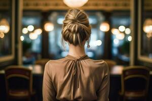 women chignon hairstyle look from back professional advertising photography AI Generated photo