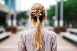 women pigtails hairstyle look from back professional advertising photography AI Generated photo