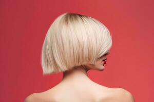 women short blonde hairstyle look from back professional advertising photography AI Generated photo