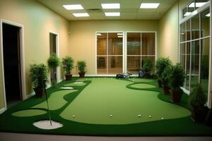 indoor golf court tools and equipment design professional advertising photography AI Generated photo