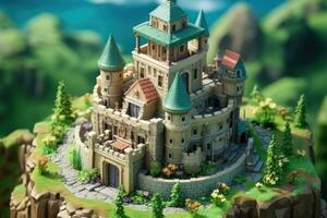 tiny cute isometric castle soft smooth lighting AI Generated photo