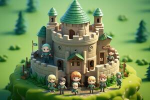 tiny cute isometric castle soft smooth lighting AI Generated photo