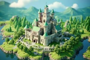 tiny cute isometric castle soft smooth lighting AI Generated photo