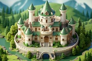 tiny cute isometric castle soft smooth lighting AI Generated photo