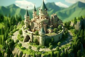 tiny cute isometric castle soft smooth lighting AI Generated photo