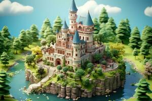 tiny cute isometric castle soft smooth lighting AI Generated photo