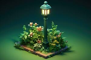 tiny cute isometric garden lamp post soft smooth lighting AI Generated photo