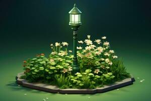 tiny cute isometric garden lamp post soft smooth lighting AI Generated photo