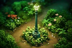 tiny cute isometric garden lamp post soft smooth lighting AI Generated photo