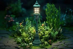 tiny cute isometric garden lamp post soft smooth lighting AI Generated photo