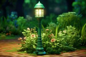 tiny cute isometric garden lamp post soft smooth lighting AI Generated photo