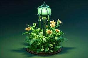 tiny cute isometric garden lamp post soft smooth lighting AI Generated photo