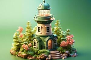 tiny cute isometric lighthouse soft smooth lighting AI Generated photo