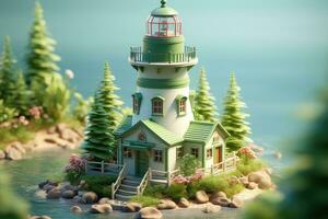 tiny cute isometric lighthouse soft smooth lighting AI Generated photo