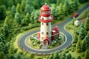 tiny cute isometric red white lighthouse soft smooth lighting AI Generated photo