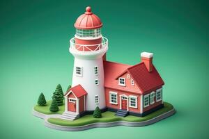 tiny cute isometric red white lighthouse soft smooth lighting AI Generated photo