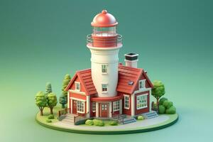 tiny cute isometric red white lighthouse soft smooth lighting AI Generated photo