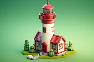 tiny cute isometric red white lighthouse soft smooth lighting AI Generated photo