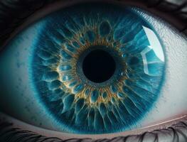 perfect blue eye macro in a sterile environment and perfect vision, concept, the vision of the future and healthy life concept. view precise and straight to the target. Generative AI photo