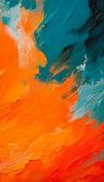 Abstract acrylic paint in orange, blue and red color palette. Colorful wallpaper texture for branding. Vibrant background with bold colors. AI generative photo