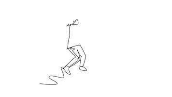 Animated self drawing of continuous line draw two young happy women jumping and giving high five gesture to celebrate business successful. Enjoy friendship concept. Full length single line animation video