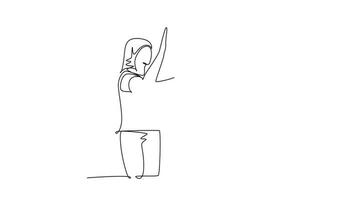 Animated self drawing of continuous line draw two best friends pretty girls reunite and giving high five gesture when meeting at the street. Happy friendship concept. Full length single line animation video