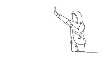 Animated self drawing of continuous line draw group of two young assistant manager celebrating their successive goal with high five gesture. Business deal concept. Full length single line animation video