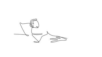 Animated self drawing of continuous line draw son take care of sick father at hospital and should be take a bed rest and give high five gesture. Medical healthcare. Full length single line animation video