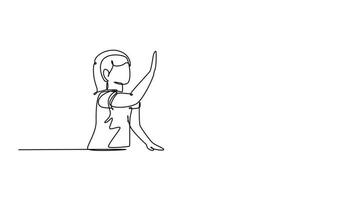 Animated self drawing of continuous line draw beautiful mother and daughter preparing to cook some cookies at kitchen and giving high five gesture. Parenting concept. Full length single line animation video