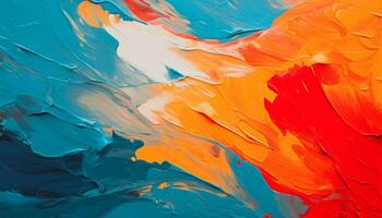 Abstract acrylic paint in orange, blue and red color palette. Colorful wallpaper texture for branding. Vibrant background with bold colors. AI generative photo