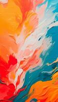 Abstract acrylic paint in orange, blue and red color palette. Colorful wallpaper texture for branding. Vibrant background with bold colors. AI generative photo