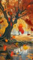ai generativo, a outono cena com uma árvore e folhas video