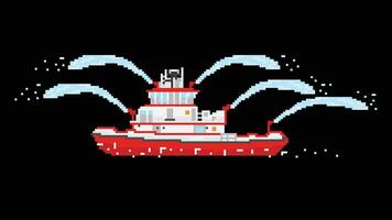 A Fireboat designed in 8 bit pixel. a Boat Pixel art illustration. vector