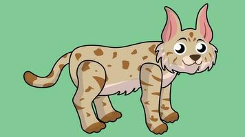 A cute Bobcat vector is designed with stripes pattern. A red lynx drawn by lines and colored.