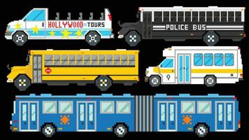 City Buses set designed based on 8 bit size. Suitable for your game assets. vector