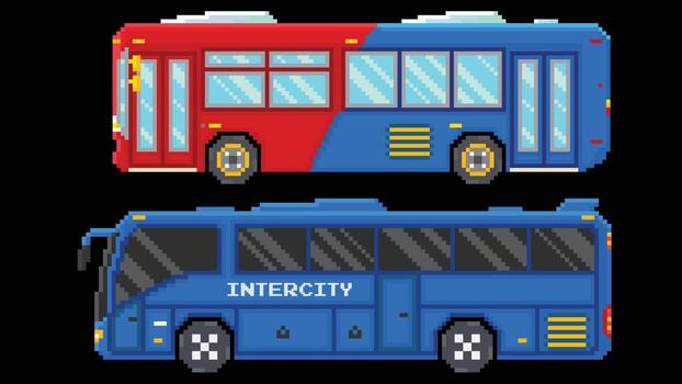 City Buses set designed based on 8 bit size. Suitable for your game assets. vector